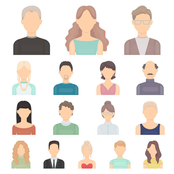 Аватар и лица мультипликаторов в коллекции для дизайна. Иллюстрация векторного символа человека на сайте
.