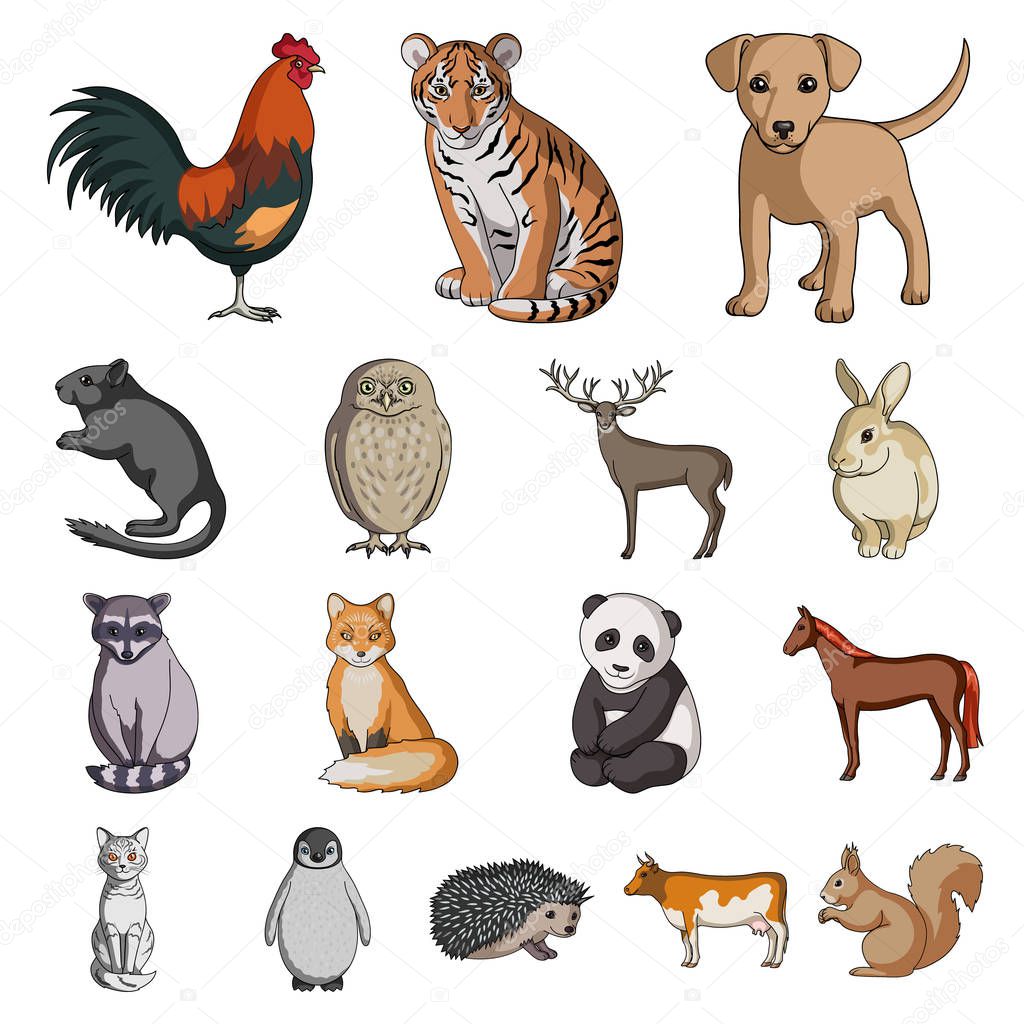 Realistic animals cartoon icons in set collection for design. Wild and domestic animals vector symbol stock web illustration.