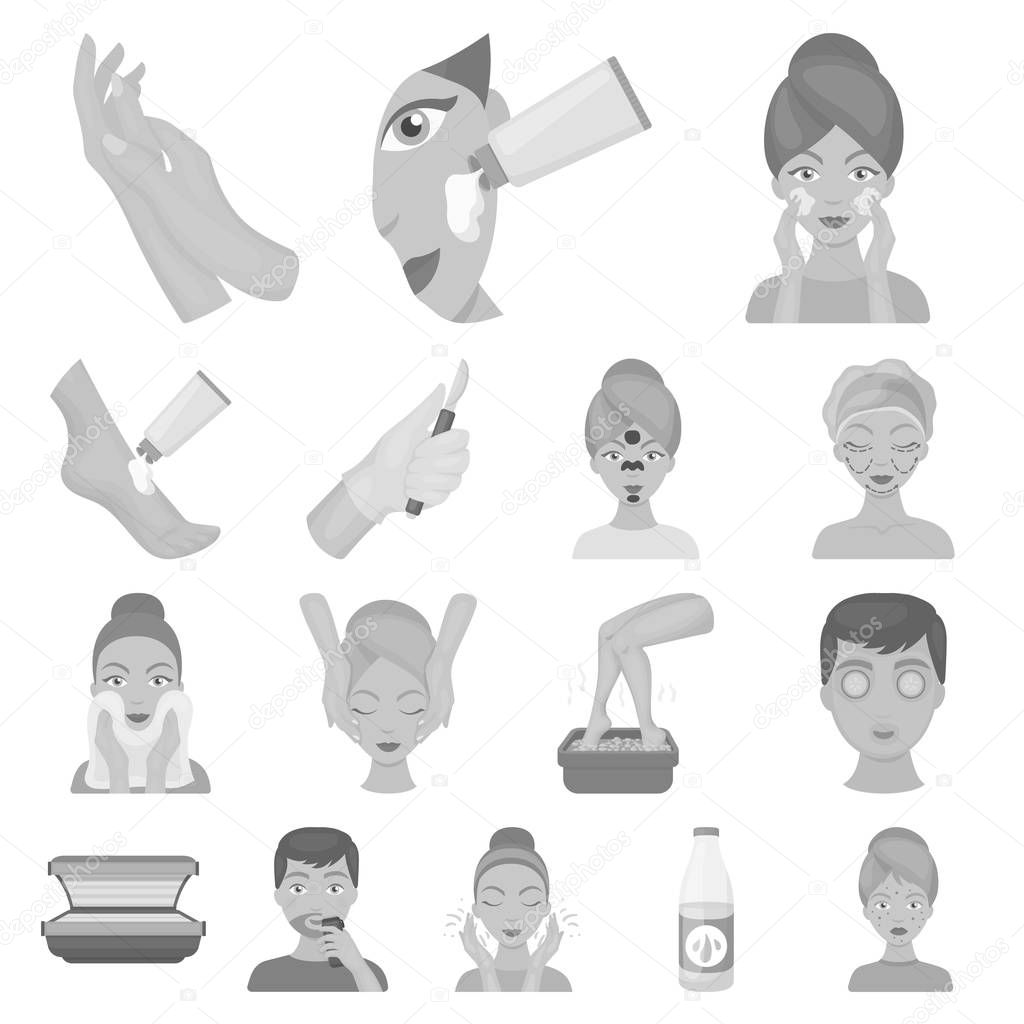 Skin care monochrome icons in set collection for design. Face and body vector symbol stock  illustration.
