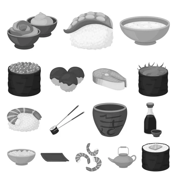 Sushi und Würze monochrome Symbole in Set-Kollektion für Design. Meeresfrüchte Lebensmittel, Zubehör Vektor Symbol Stock Web-Illustration. — Stockvektor