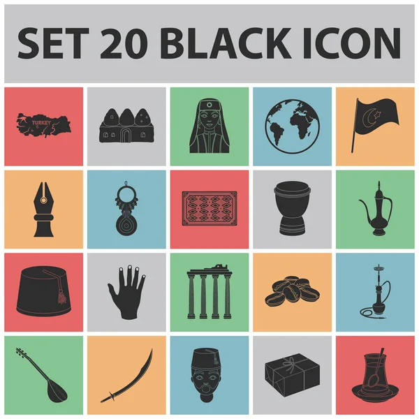Turquía país negro iconos en la colección de conjuntos para design.Travel y atracciones vector símbolo stock web ilustración . — Vector de stock