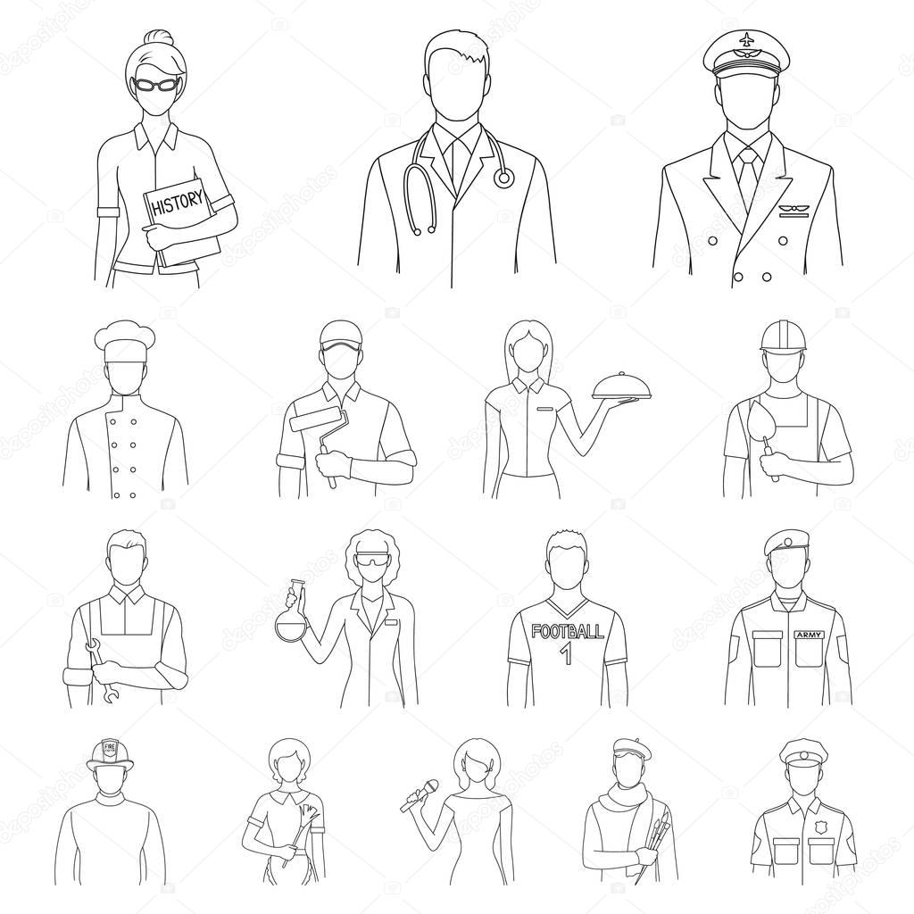 People of different professions outline icons in set collection for design. Worker and specialist vector symbol stock web illustration.