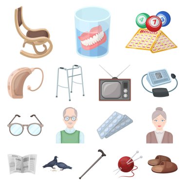 Set koleksiyonu tasarım için insan yaşlılık karikatür simgeler. Emekli, hayat vektör simge stok web resimde nokta.