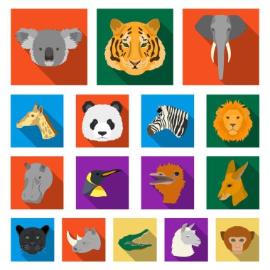 Set koleksiyonu tasarım için vahşi hayvan düz simgeler. Mammal ve kuş sembol stok web illüstrasyon vektör.