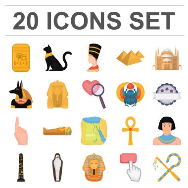 Set koleksiyonu tasarım için antik Mısır karikatür simgeler. Firavun saltanatı sembol stok web illüstrasyon vektör.