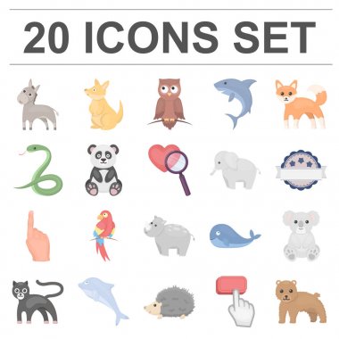 Set koleksiyonu tasarım için bir gerçekçi olmayan hayvan karikatür simgeler. Oyuncak hayvanlar sembol stok web illüstrasyon vektör.