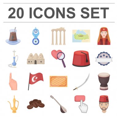 Türkiye'nin ülke çizgi film set koleksiyonu tasarım için simgeler. Sembol stok web illüstrasyon vektör seyahat ve konumlar.