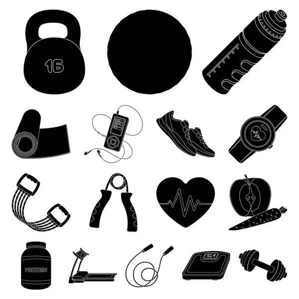 Gym et formation icônes noires dans la collection ensemble pour le design. Icônes de gymnase et d'équipement dans la collection de set pour la conception . — Image vectorielle