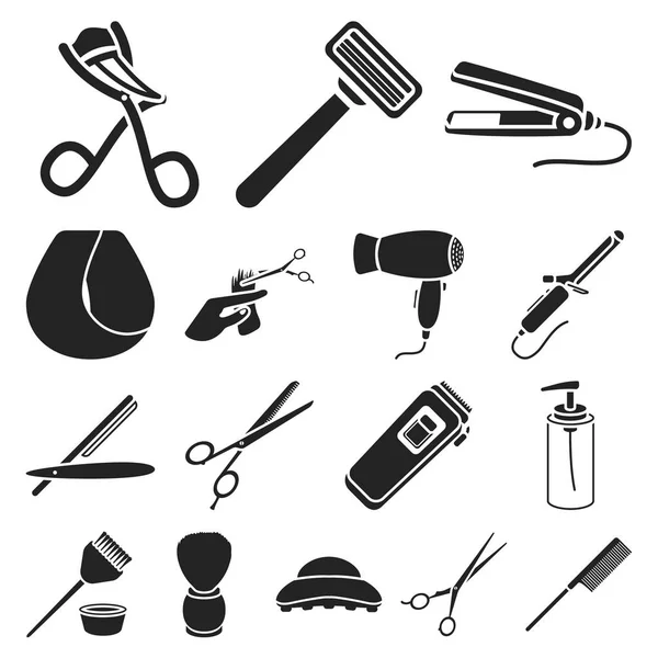 Hairdresser and tools black icons in set collection for design.Profession hairdresser vector symbol stock web illustration. — Stock Vector