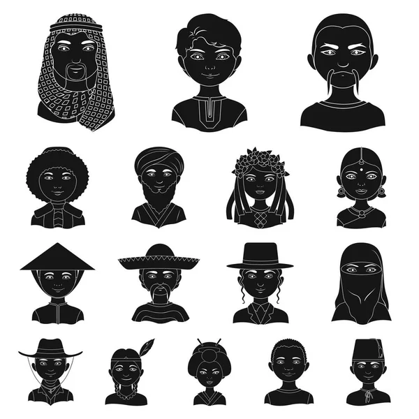 Os ícones negros da raça humana na coleção de conjuntos para o design. Pessoas e nacionalidade símbolo vetorial ilustração web . —  Vetores de Stock