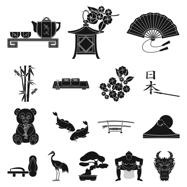 Черные иконки страны Япония в коллекции наборов.Япония и векторные векторные символы веб-иллюстрации . — стоковый вектор