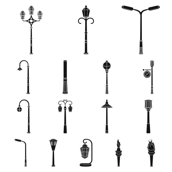 Lamp post black icons in set collection for design. Lantern and lighting vector symbol stock web illustration.