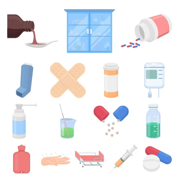 Медицина та лікування мультиплікаційних іконок у наборі для дизайну. Медицина та обладнання Векторний символ стоковий веб-ілюстрація . — стоковий вектор