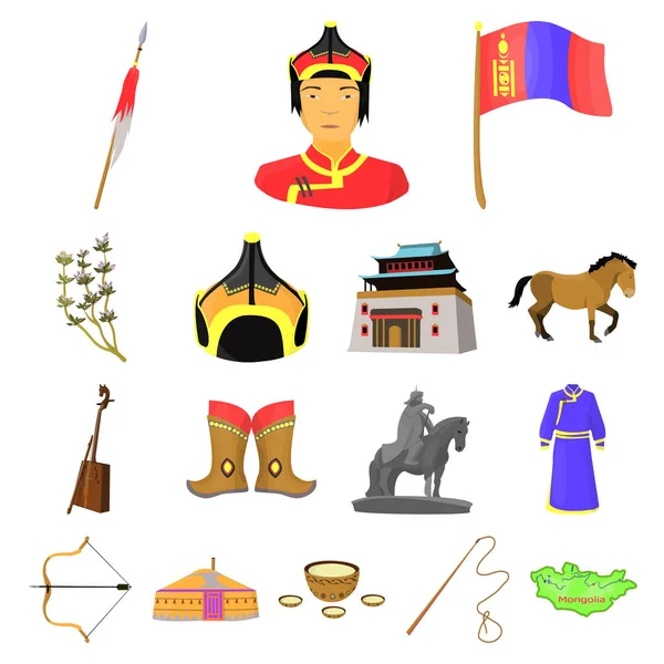 Pays Mongolie icônes de dessin animé dans la collection set pour design.Territory et point de repère vectoriel symbole stock web illustration . — Image vectorielle