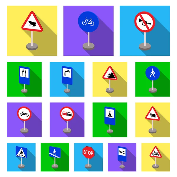 Yol işaretleri farklı set koleksiyonu tasarım için simgeleri düz. Uyarı ve yasağı işaretler sembol stok web illüstrasyon vektör. — Stok Vektör