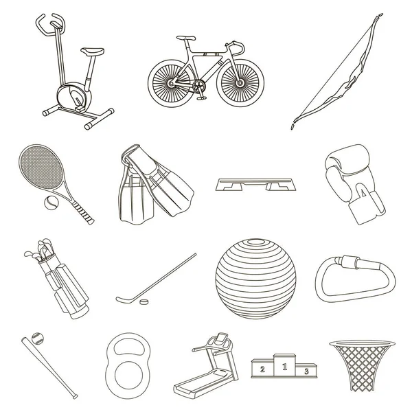 Different kinds of sports outline icons in set collection for design. Sport equipment vector symbol stock web illustration. — Stock Vector