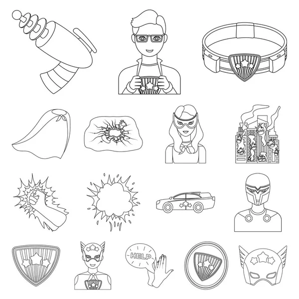 Un fantástico superhéroe esboza iconos en la colección de conjuntos para el diseño. Superhéroes equipo vector símbolo stock web ilustración . — Vector de stock