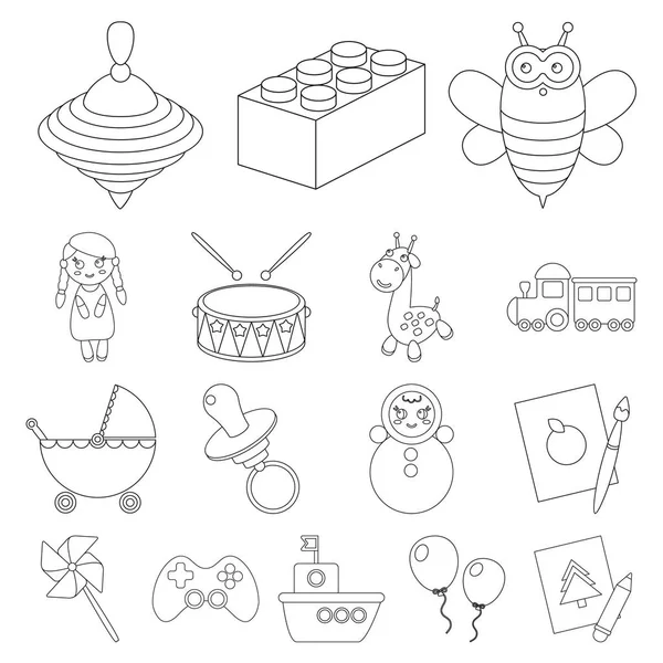 Dla dzieci zabawki konturu ikony w kolekcja zestaw do projektowania. Gra i bombka ilustracja web akcji symbol wektor. — Wektor stockowy