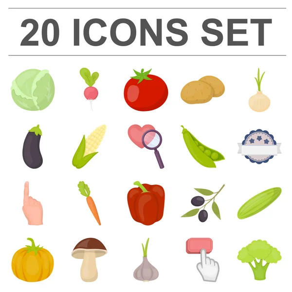 Різні види овочів мультяшних іконок в наборі колекції для дизайну. Овочі та вітаміни Векторний символ запас веб-ілюстрація . — стоковий вектор