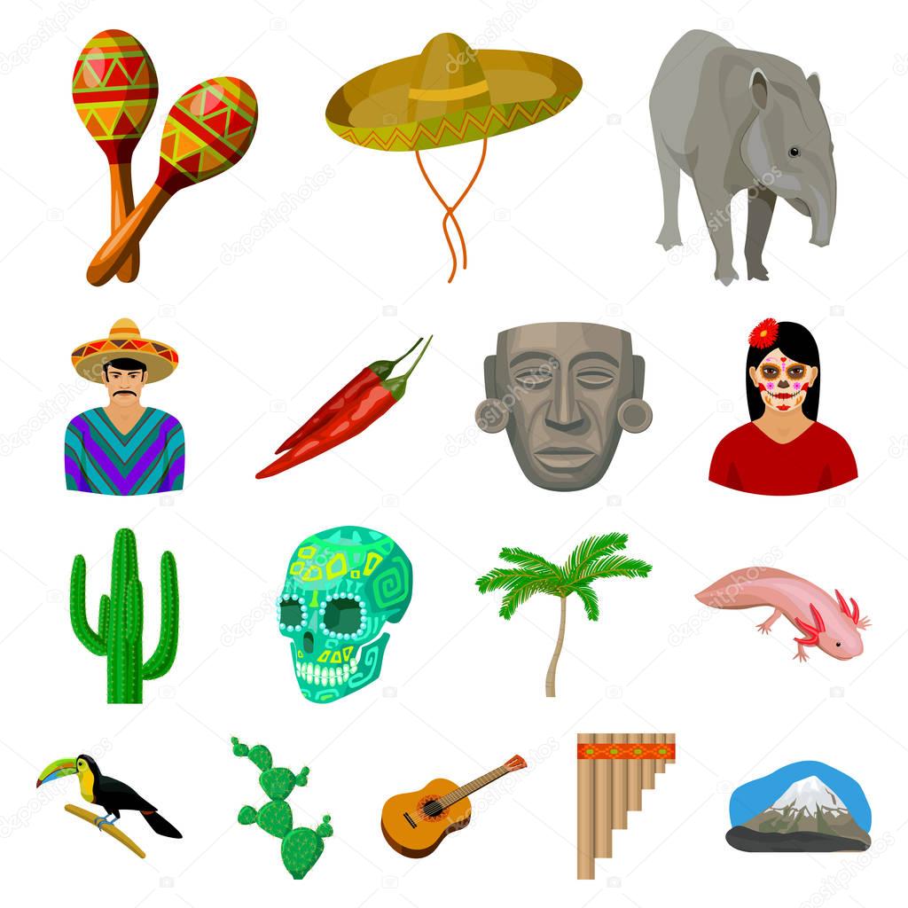 Country Mexico cartoon icons in set collection for design. Mexico and landmark vector symbol stock  illustration.