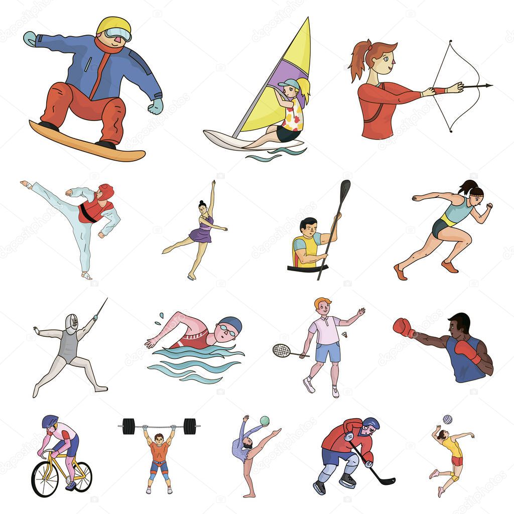 Verschillende soorten sport cartoon pictogrammen in set ...