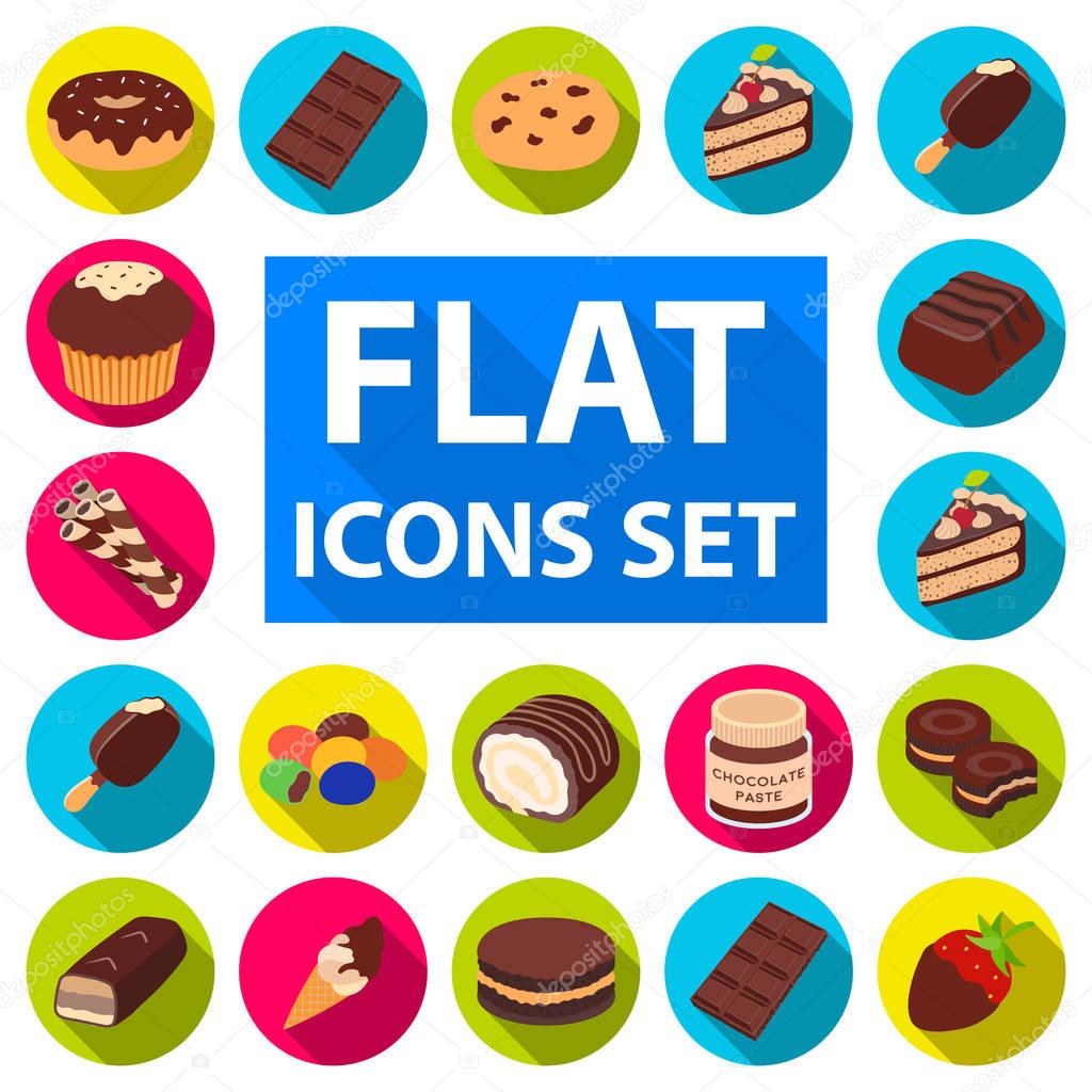 Chocolate Dessert flat icons in set collection for design. Chocolate and Sweets vector symbol stock  illustration.