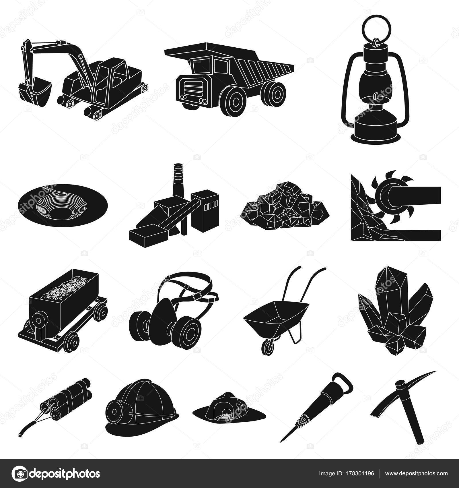 Mining industry black icons in set collection for design. Equipment and ...