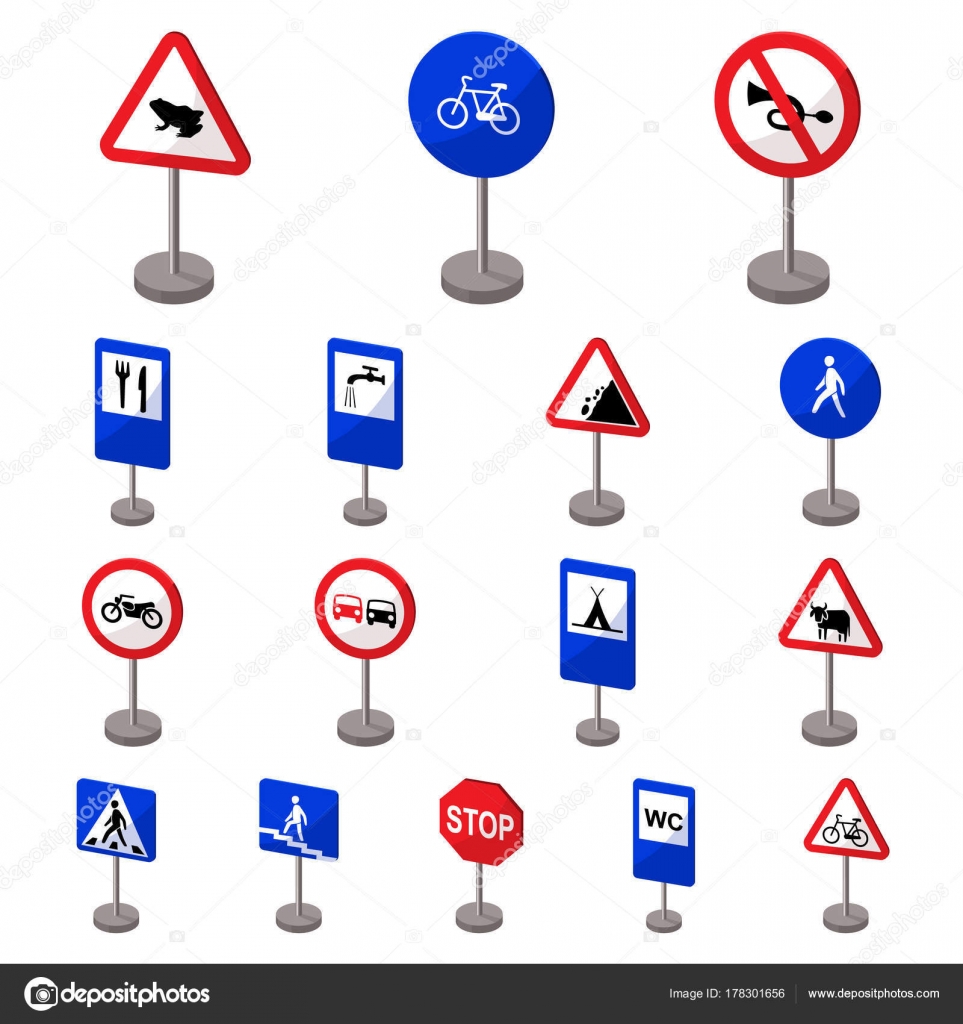 Different types of road signs cartoon icons in set collection for ...