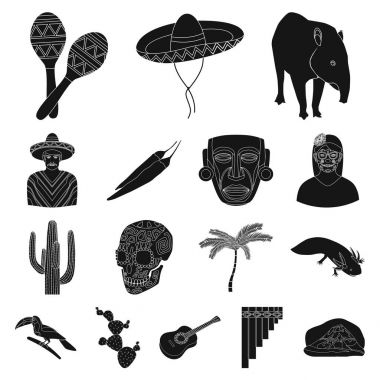 Set koleksiyonu tasarım için ülke Meksika siyah simgeler. Meksika ve dönüm noktası sembol stok web illüstrasyon vektör.