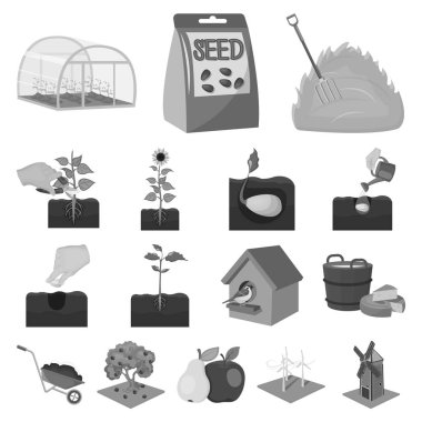 Çiftlik ve tarım tek renkli simgeler set koleksiyonu tasarım için. Bahçe ve bitki izometrik vektör simge stok web çizim.