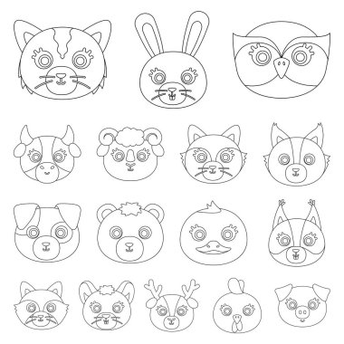 Ağızlıklar hayvanların set koleksiyonu tasarım için simgeleri anahat. Yerli ve vahşi hayvanlar sembol stok web illüstrasyon vektör.