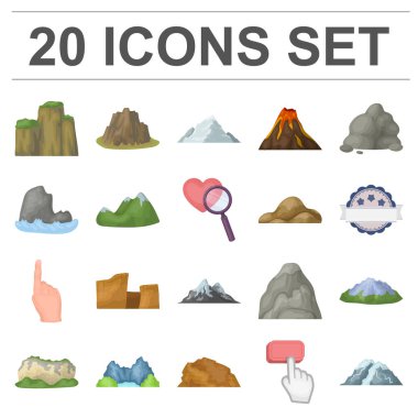 Farklı dağlar set koleksiyonu tasarım için simgeleri karikatür. Dağlar ve yatay sembol stok web illüstrasyon vektör.