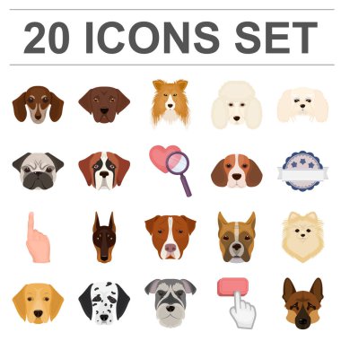 Köpek ırkları set koleksiyonu tasarım için simgeleri karikatür. Bir köpek vektör simge stok web illüstrasyon namlu.