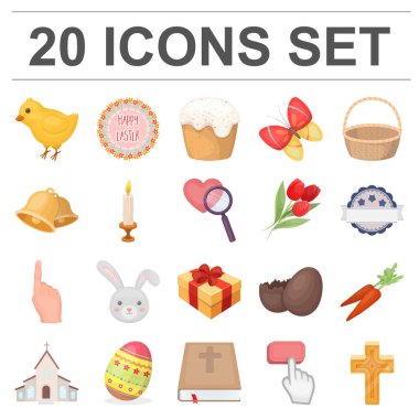 Paskalya set koleksiyonu tasarım için bir Hıristiyan tatil karikatür simgeleri olduğunu. Paskalya öznitelikleri sembol stok web illüstrasyon vektör.