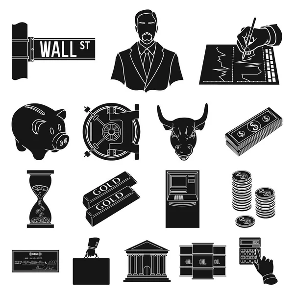 Dinero y finanzas iconos negros en la colección de conjuntos para el diseño. Negocios y Éxito vector símbolo stock web ilustración . — Archivo Imágenes Vectoriales