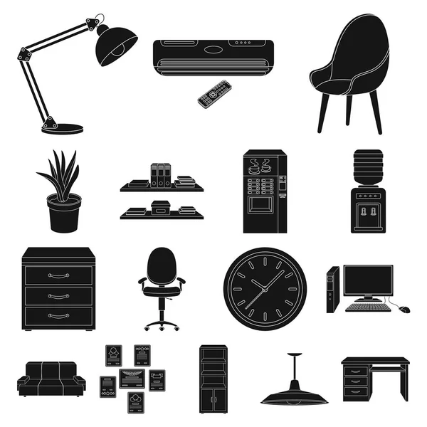 Innenraum des Arbeitsplatzes schwarze Icons in Set-Kollektion für Design. büromöbel vektor symbol stock web illustration. — Stockvektor