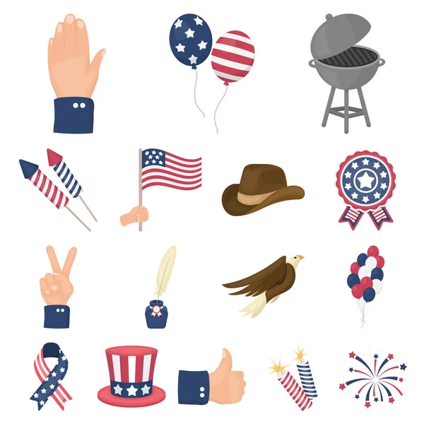 Dag van Patriot, vakantie cartoon pictogrammen in set collectie voor design. Amerikaans traditie vectorillustratie symbool voorraad web. — Stockvector