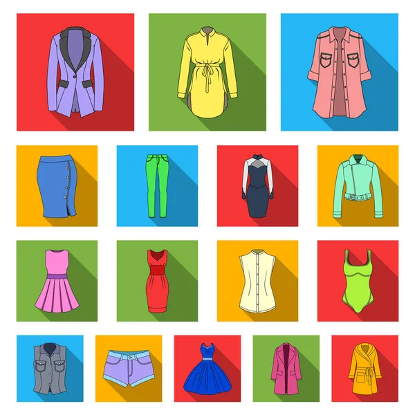 Kläder för platt ikoner i set samling för design. Kläder sorter och tillbehör vektor symbol lager web illustration. — Stock vektor