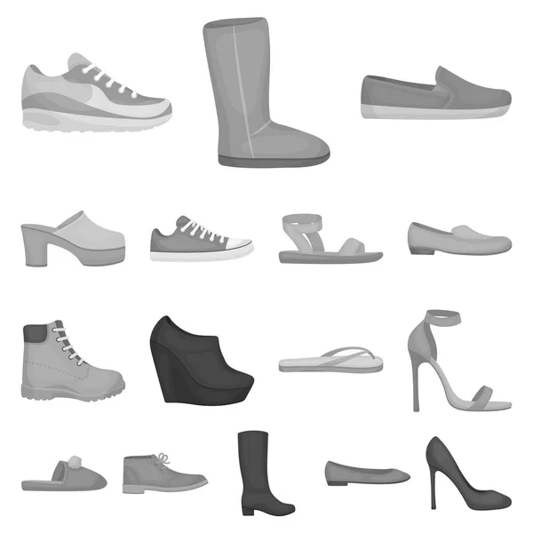 Una variedad de zapatos iconos monocromáticos en la colección de conjuntos para el diseño. Bota, zapatillas vector símbolo stock web ilustración . — Archivo Imágenes Vectoriales