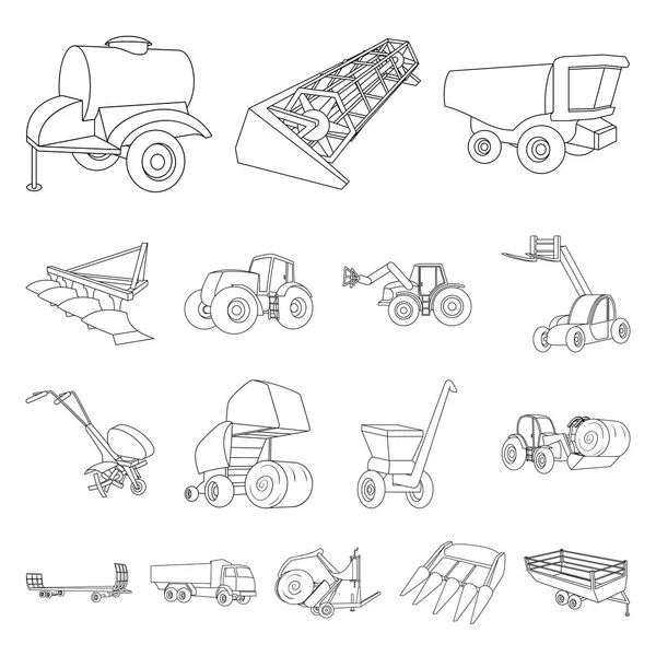 Landbouwmachines overzicht pictogrammen in set collectie voor design. Apparatuur en apparaat vector symbool voorraad web illustratie. — Stockvector