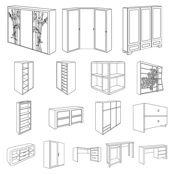 Muebles de dormitorio esbozan iconos en la colección de conjuntos para el diseño. Muebles de madera modernos vector isométrico símbolo stock web ilustración . — Vector de stock