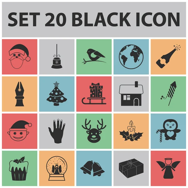 Atributos navideños y accesorios iconos negros en la colección de conjuntos para diseño. Feliz Navidad vector símbolo stock web ilustración . — Vector de stock
