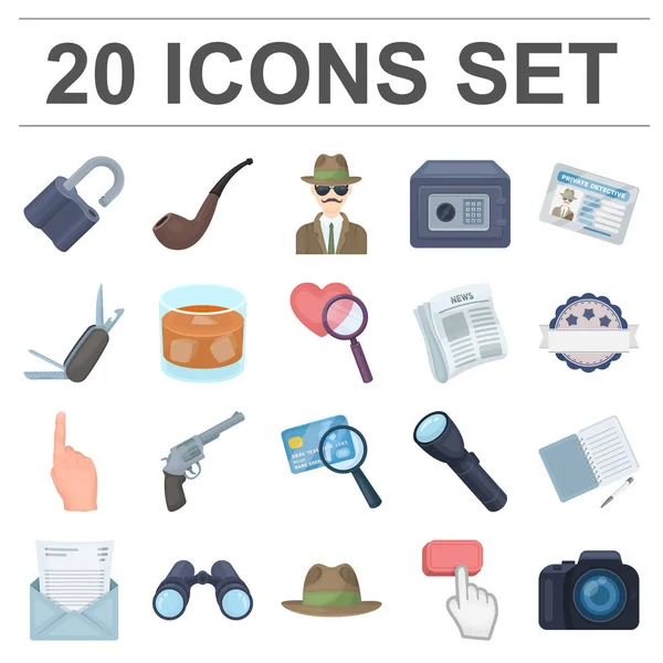 Detective and Attributes cartoon icons in set collection for design.Detective Agency vector symbol stock web illustration. — Stock Vector