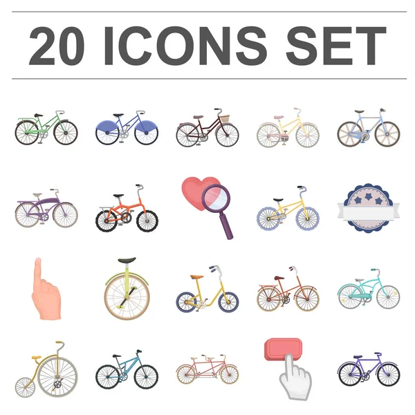 Verschillende fietsen cartoon pictogrammen in set collectie voor design. Het type van vervoer vectorillustratie symbool voorraad web. — Stockvector