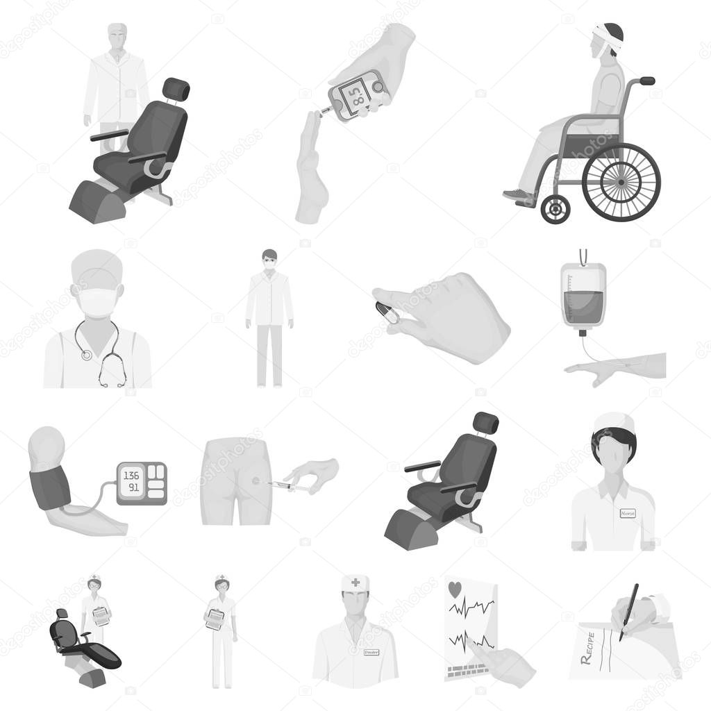 Medicine and treatment monochrome icons in set collection for design.Hospital and equipment vector symbol stock web illustration.