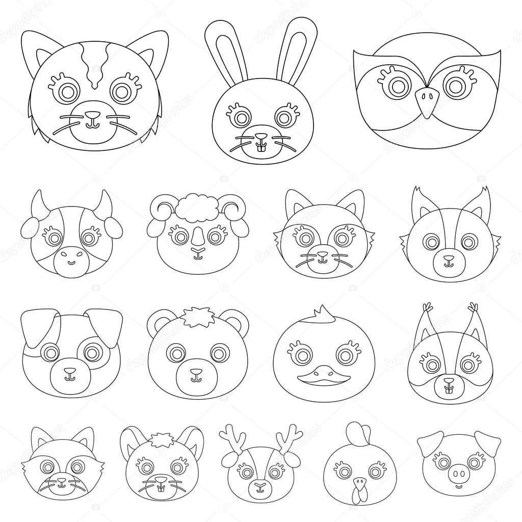 Muzzles of animals outline icons in set collection for design. Wild and domestic animals vector symbol stock web illustration.