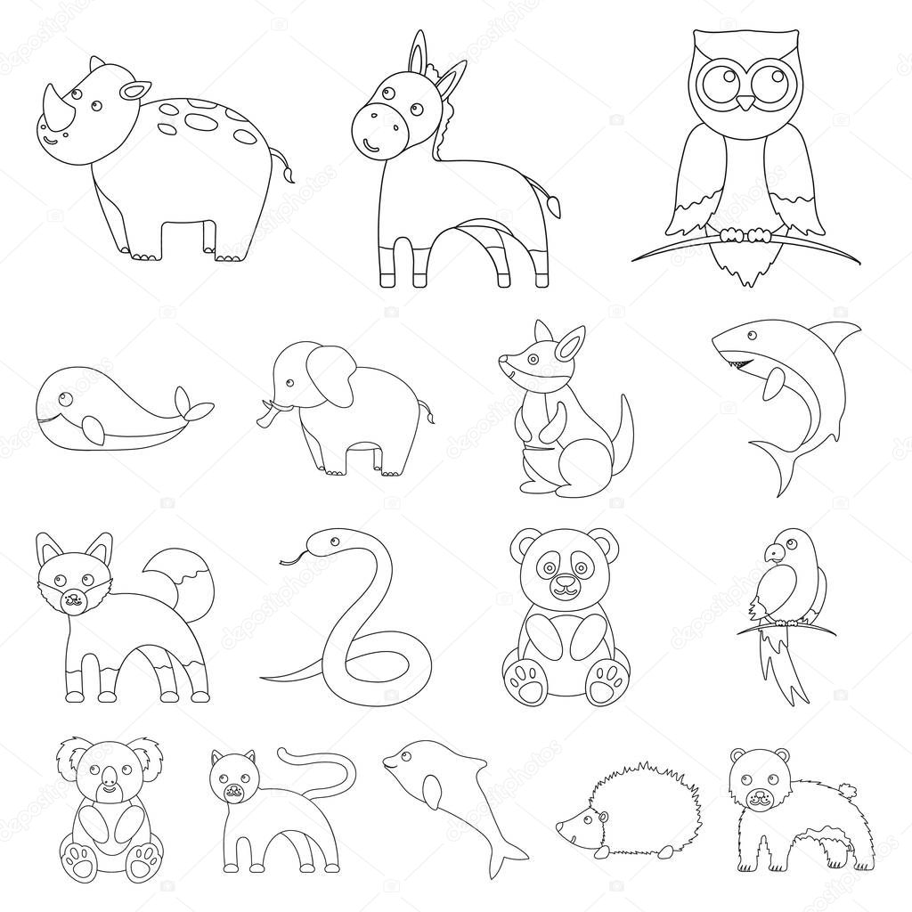 An unrealistic animal outline icons in set collection for design. Toy animals vector symbol stock web illustration.