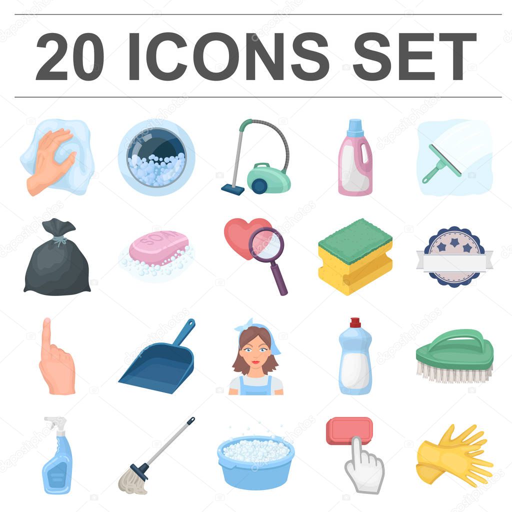 Cleaning and maid cartoon icons in set collection for design. Equipment for cleaning vector symbol stock  illustration.