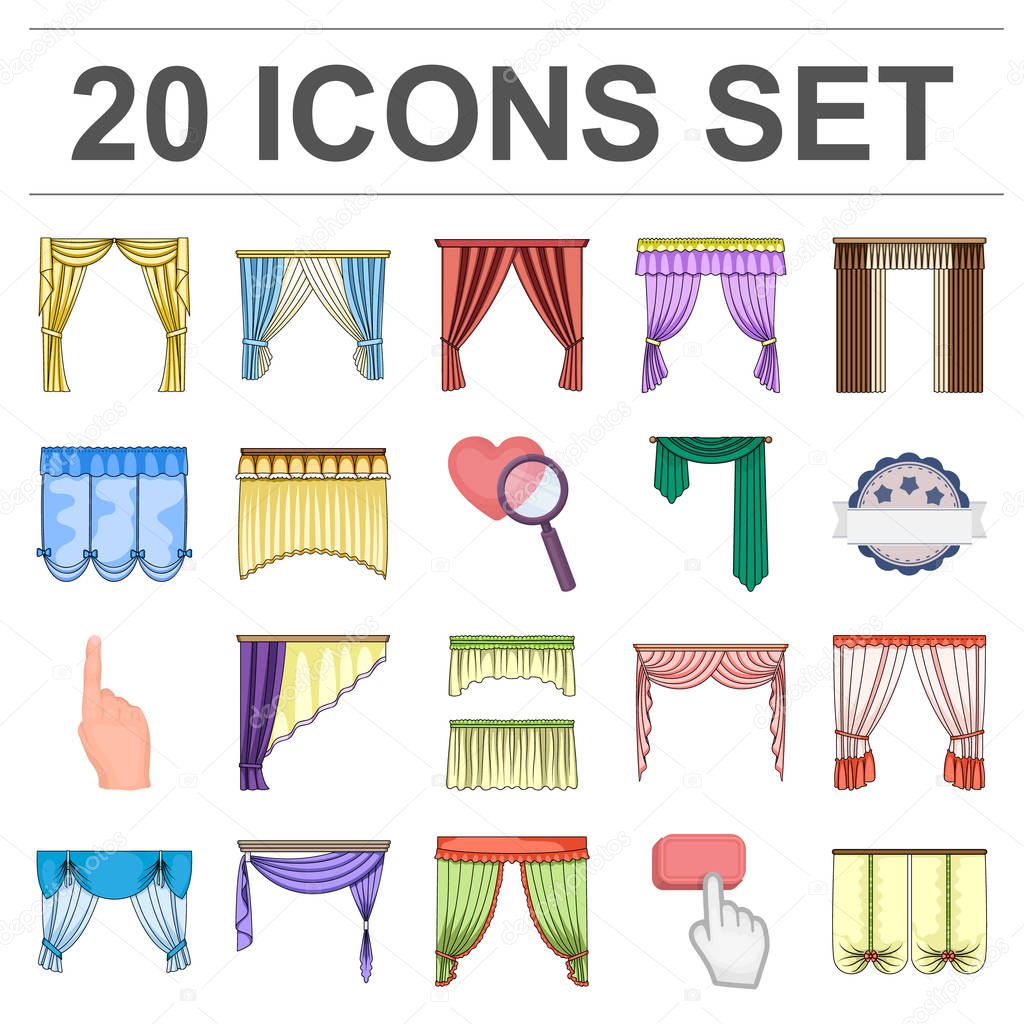 Different kinds of curtains cartoon icons in set collection for design. Curtains and lambrequins vector symbol stock  illustration.