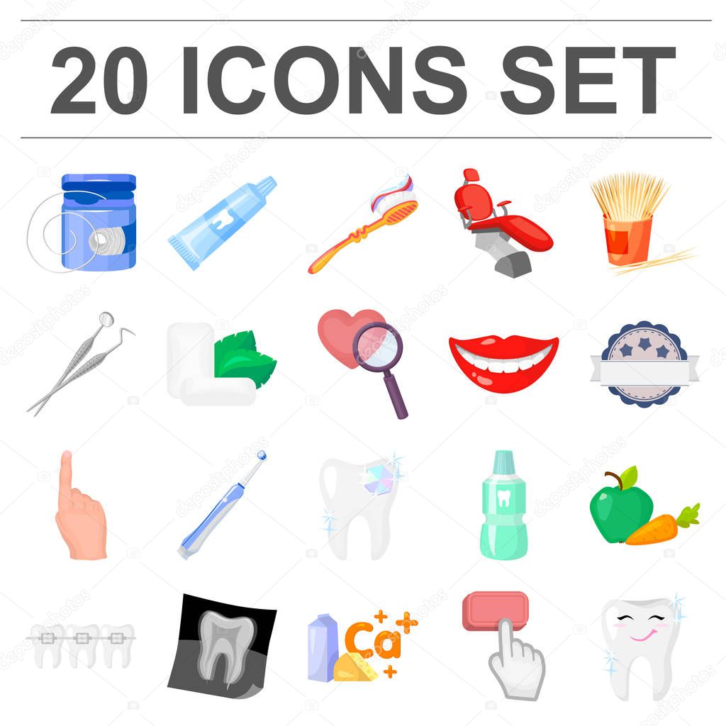 Dental care cartoon icons in set collection for design. Care of teeth vector symbol stock  illustration.